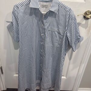 AYR Navy and White Striped Midi Dress